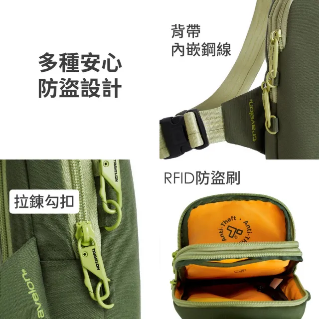 【Travelon】美國 Voyages 3層防盜胸背包 酪梨 / 斜背包 胸包 防偷防搶包 單肩包 送禮 男 女