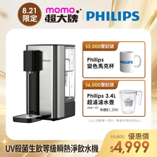 【Philips 飛利浦】UV殺菌生飲等級瞬熱淨飲水機ADD5906-銀小淨(內附軟水濾心)