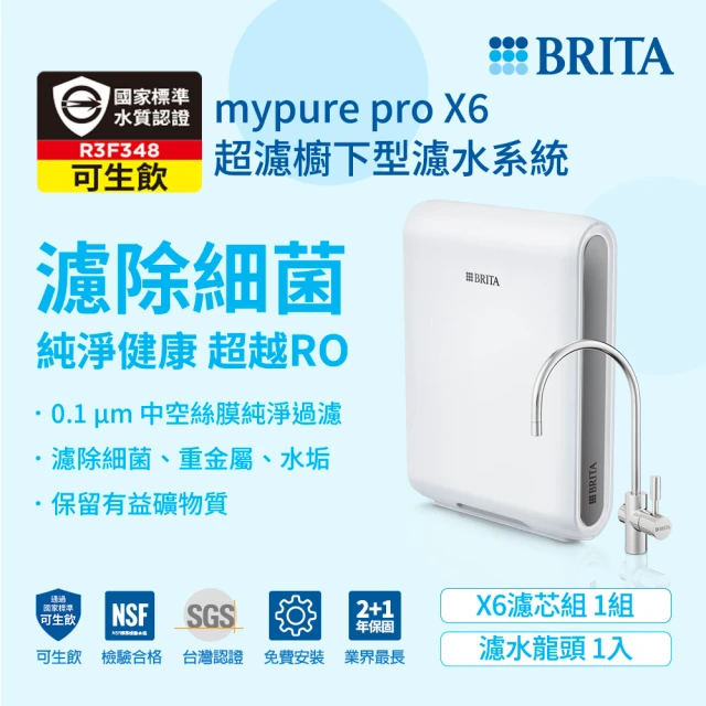 【德國BRITA】mypure Pro X6 超微濾專業級淨水系統(NSF42/53/401標準檢驗合格 全面濾菌)