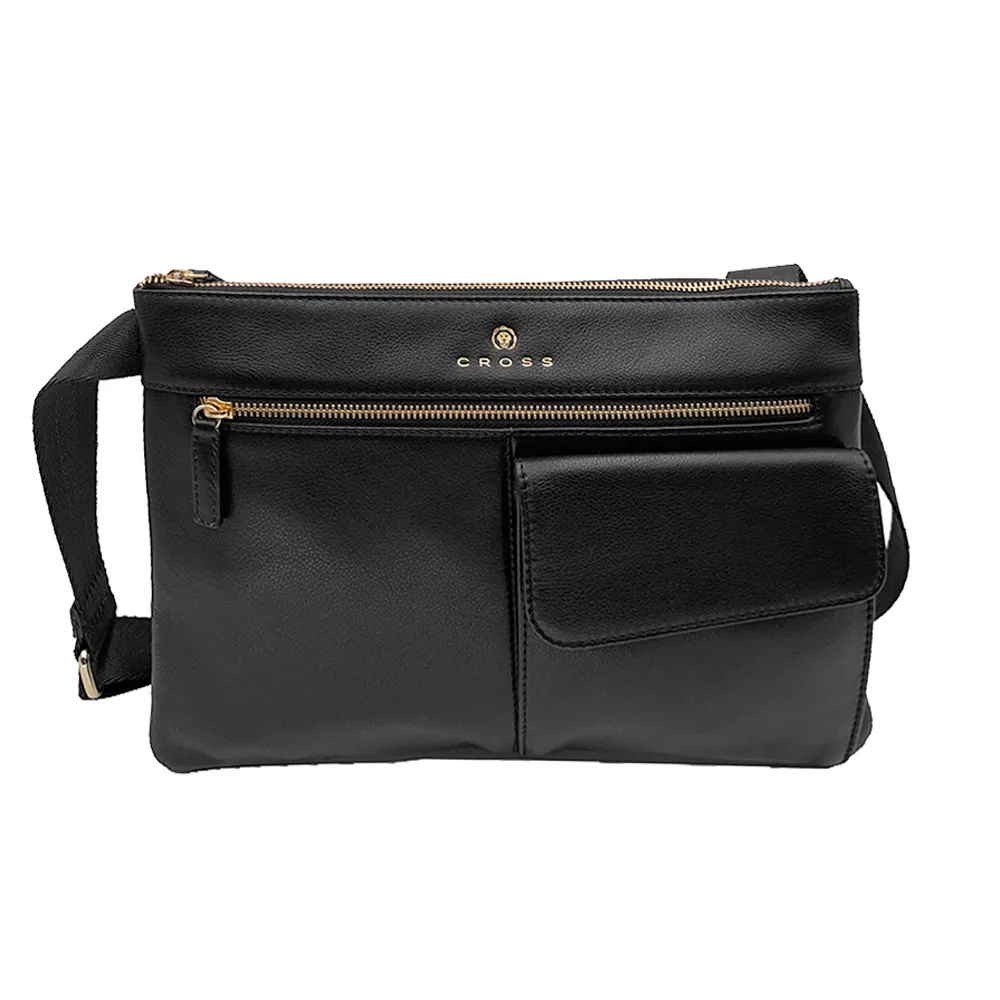 【CROSS】直播限定 限量1折 頂級小牛皮斜背包-格瑞克系列 全新專櫃展示品(黑色)
