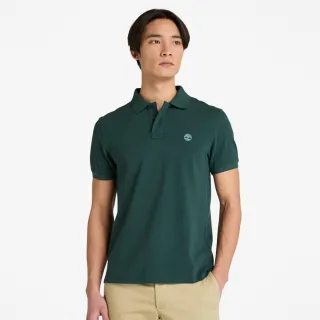 【Timberland】男款綠色合身短袖POLO衫(A2EPM317)