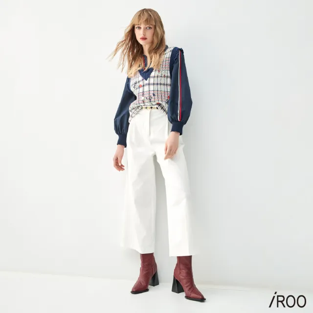 【iROO】蝴蝶結鈕釦寬腿褲