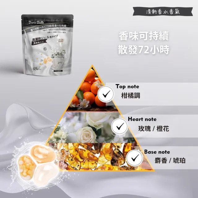 【日本Duree Balle】三合一香氛洗衣球/洗衣膠囊 65顆/袋(清新香水/自然花香/藍玫瑰)
