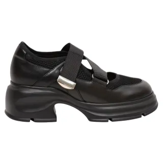 【Ann’S】甜酷不安分-寬織帶運動款厚底交叉瑪莉珍鞋5cm(黑)