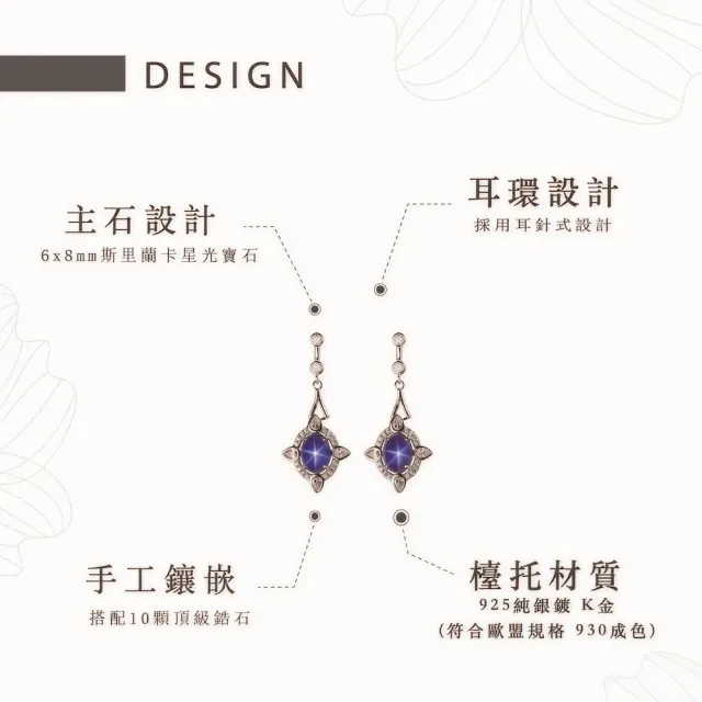 【幸福珠寶】母親節禮物  迷戀｜藍寶石耳環(法國星鑽 六道星芒 貓眼)