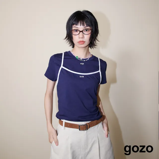 【gozo】A｜撞色滾邊假兩件合身涼感上衣(兩色)
