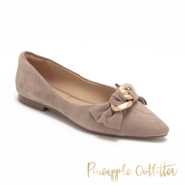 【Pineapple Outfitter】蝴蝶金屬繞飾尖頭低跟鞋DAFYDD(絨灰色)