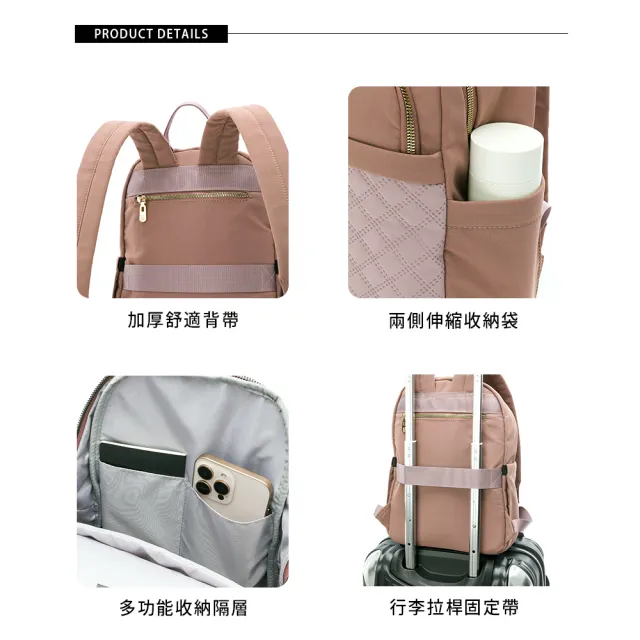【金安德森】Harriet 菱格紋多功能後背包(玫瑰粉)