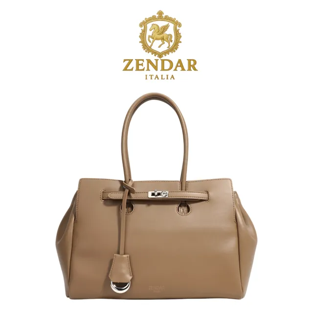 【ZENDAR】限量1折 頂級小牛皮手提包肩背包 葛蕾絲系列 全新專櫃展示品(杏仁棕)