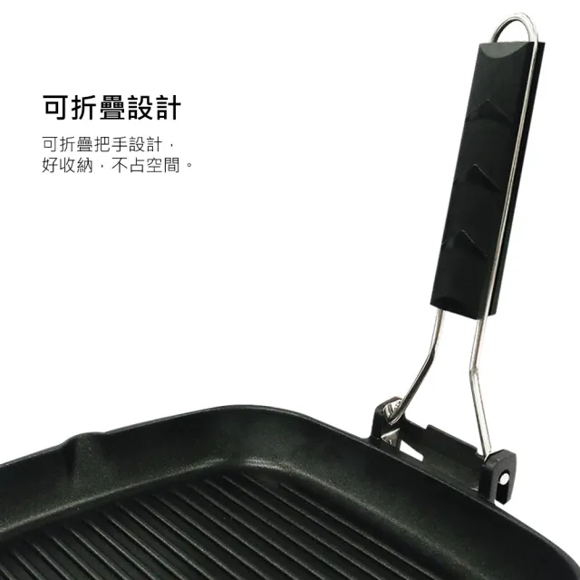 【PERFECT 理想】日式黑金鋼折疊煎盤28cm(台灣製造)