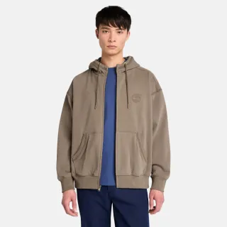 【Timberland 官方旗艦】男款咖啡色寬版全拉鍊連帽上衣(A6NC3BK0)
