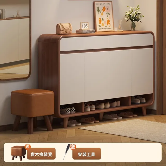 【金色陽光】15mm實木圓角 三門三抽 120*32*112cm(鞋櫃 鞋架 實木鞋櫃 玄關櫃 置物架 收納櫃 預購12天)