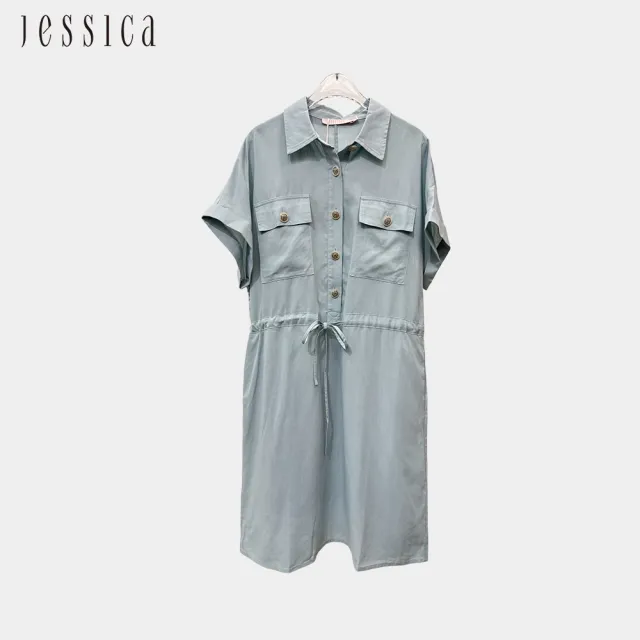 【JESSICA】輕盈涼爽萊賽爾寬鬆短袖襯衫洋裝243745