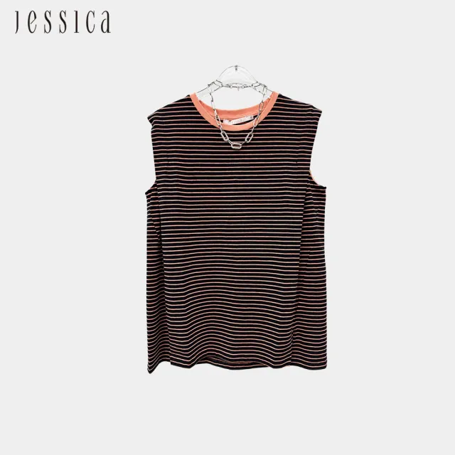 【JESSICA】休閒舒適棉質條紋寬鬆背心243604（桃粉）