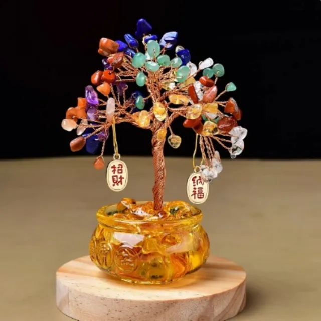 【八方開運】聚寶盆多晶碎石晶發財招財樹(搖錢樹水晶樹辦公室桌面擺件)