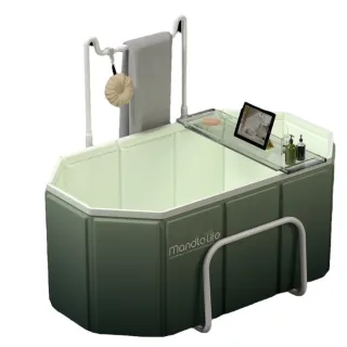 【優品】折疊泡澡桶 折疊浴缸 沐浴桶 淋浴盆 洗澡盆 坐浴盆(成人全身浴缸 免安裝打開即用 配毛巾掛架)