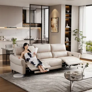 【Cheers 芝華仕】頭等艙 頭層牛皮 三人零靠牆可進掃地機電動沙發組附USB 30572 象牙白