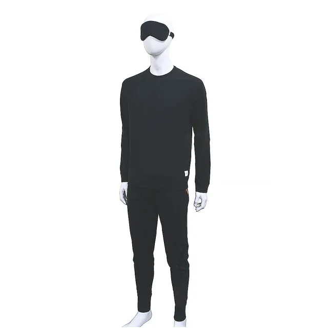 【Paul Smith】PAUL SMITH白標黑字LOGO綿質五彩條紋設計三件式套裝長袖居家服(男款/黑/附眼罩)