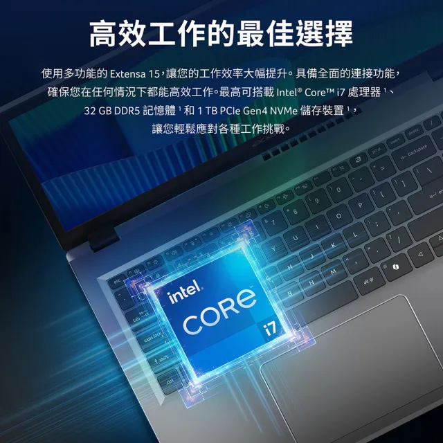 【Acer】Office2024★15.6吋i7效能1TB商務筆電-秘銀灰(Extensa/EX215-57-77XH/i7-13620H/16G/1TB/W11P)