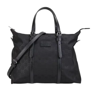 【GUCCI 古馳】雙G尼龍緹花手提斜背托特包(黑色)