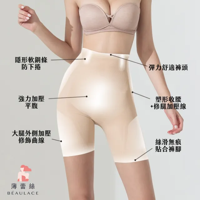 【beaulace 薄蕾絲】MOMO獨賣加壓塑形高腰無痕塑身褲 秘密塑 速(中塑型 塑身褲)