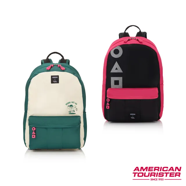 【AMERICAN TOURISTER 美國旅行者】X SQUID GAME魷魚遊戲聯名 輕量休閒後背包/通勤包/雙肩包(多色可選)