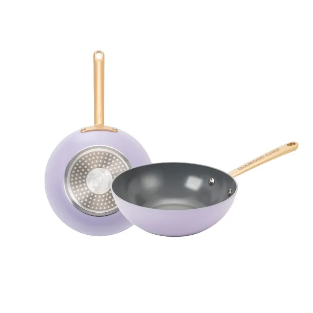 【DIAMOND CHEF】火山熔岩不沾鍋小炒鍋22cm(奶茶色/粉紫色/IH爐可用/泡麵鍋)