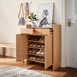 【hoi! 好好生活】Linsy美式現代小戶型雙門對開鞋櫃0.8M 原木色 JS1N