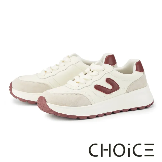 【CHOiCE】復古雙皮質拼接厚底綁帶休閒鞋(紅色)