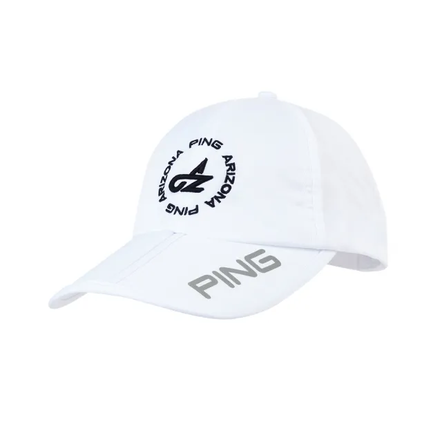 【PING】男款可折疊立體凸繡高爾夫球帽-白(汗圈吸濕排/GOLF/高爾夫球帽/配件/PQ25102-87)