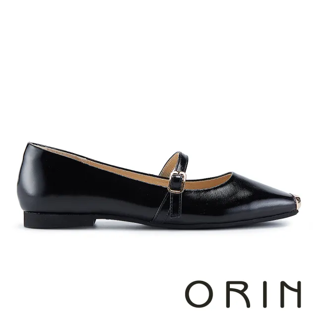 【ORIN】牛漆皮金飾方頭瑪莉珍平底鞋(黑色)