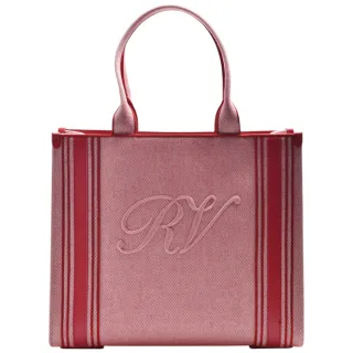 【ROGER VIVIER】品牌立體LOGO壓紋帆布手提包(紅/粉紅RBWANYA0400NPZR410)
