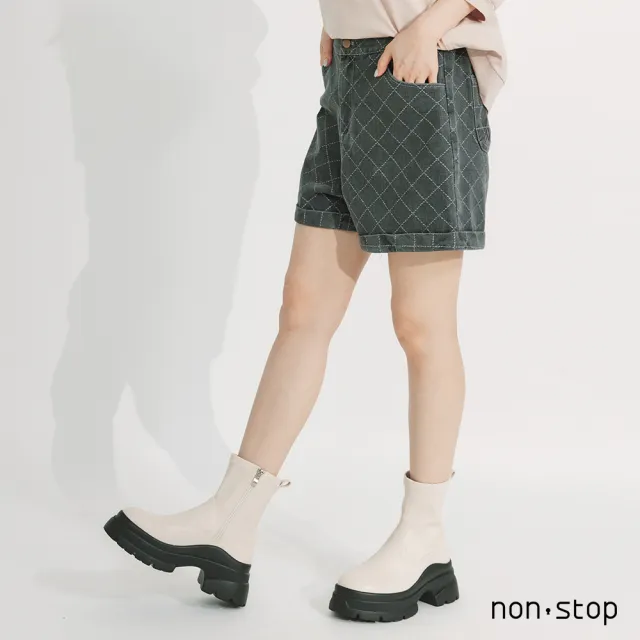 【non-stop】格紋丹寧反折短褲-2色