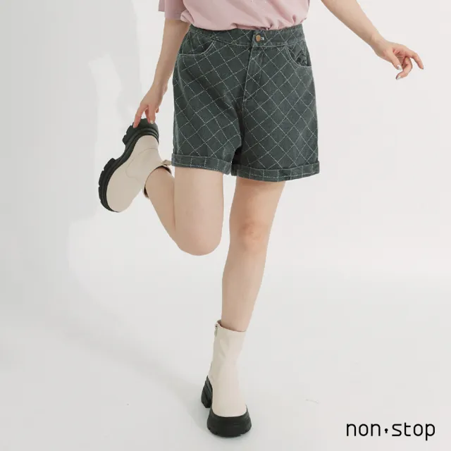 【non-stop】格紋丹寧反折短褲-2色
