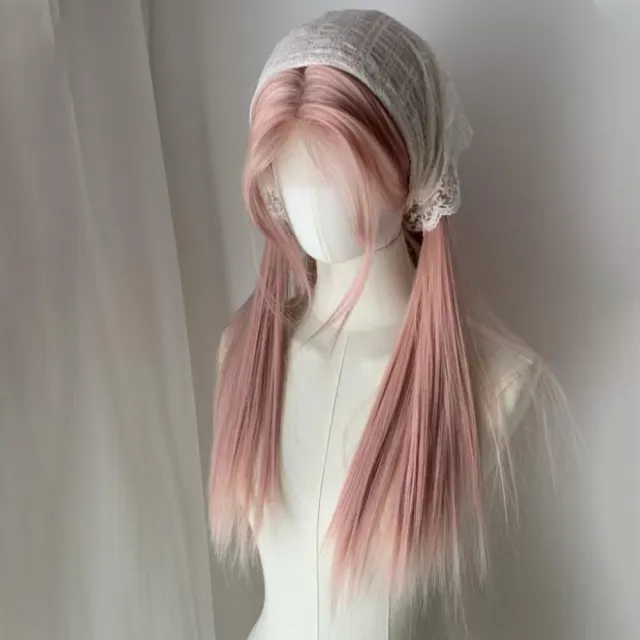 【MoonDy】長直假髮 全頭套式 模擬真髮 假髮 自然 透氣 仿真 假髮女 粉色假髮 女生假髮 中分假髮