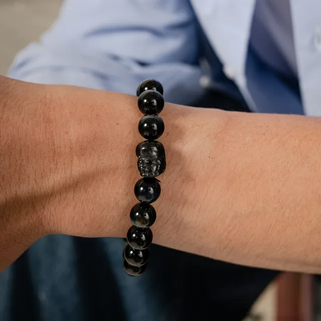 【天天水晶 TINGTING】藍虎眼 x金運石 貔貅 10mm 素圈水晶手鍊(避邪安撫鎮定 B100011)