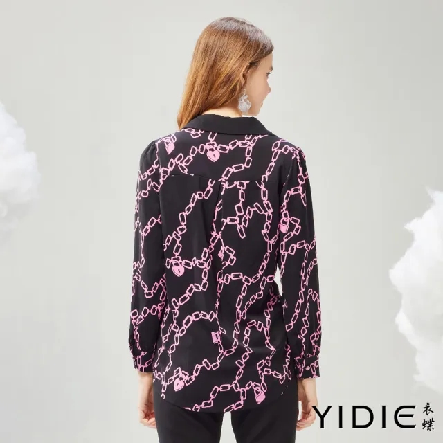 【YIDIE】鎖鏈印花雪紡上衣-黑
