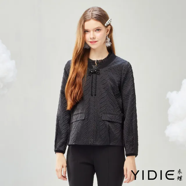 【YIDIE】中國風蝴蝶結綁結長袖外套-黑