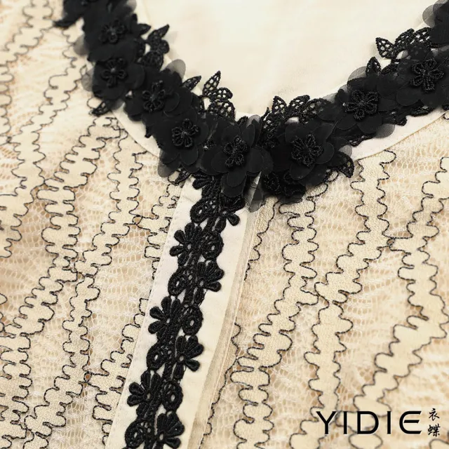 【YIDIE】典雅花鑽滾邊蕾絲外套-米黃
