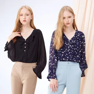 【MYVEGA 麥雪爾】MA多款氣質雪紡長袖上衣-多款任選(雪紡/碎花/點點/長版/綁帶上衣)