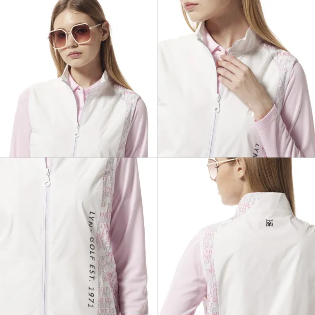 【Lynx Golf】女款保暖舒適磨毛內裡數位印花剪接配布拉鍊口袋無袖背心(二色)