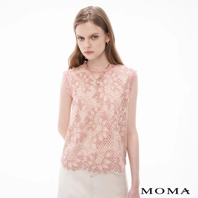 【MOMA】優雅鏤空花邊立體蕾絲刺繡背心(粉色)