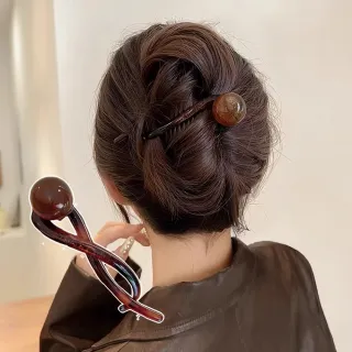 【一夾搞定】法式復古琥珀焦糖扭扭盤髮夾(馬尾夾 香蕉夾 髮簪 髮飾 頭飾 飾品 一字抓夾 鯊魚夾)