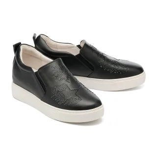 【MELROSE】美樂斯 率性時尚燙鑽沖孔星星牛皮厚底休閒鞋(黑)