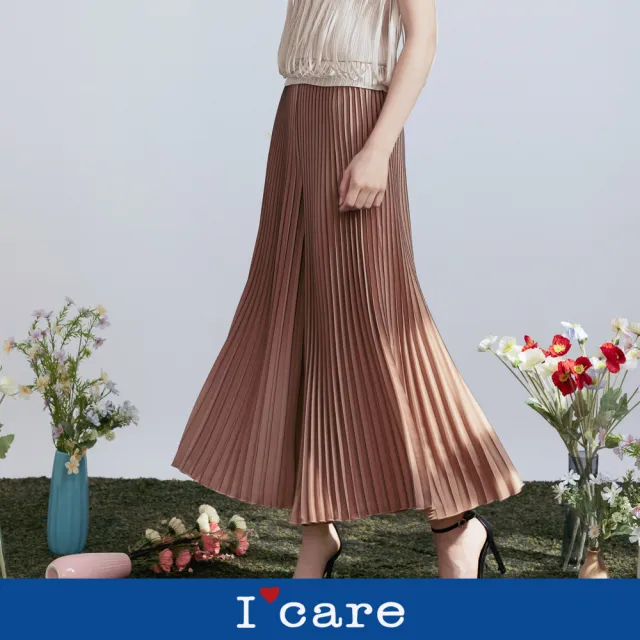 【I’Care 依卡】現貨-焦糖光澤感立體壓褶寬褲（F）｜設計師款 女寬褲 百褶褲(607-23902)