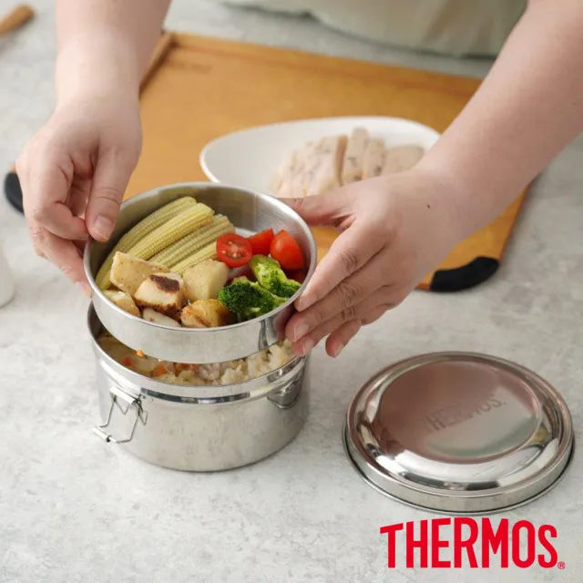 【THERMOS 膳魔師】獨家2入_不鏽鋼附蓋單柄湯鍋雪平鍋18cm+不鏽鋼便當盒1000ml(SPC-S18+Z-LBNP-14)
