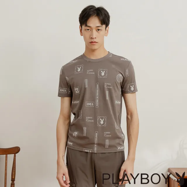 【PLAYBOY】冰氧棉滿版率性T-SHIRT(深灰色)