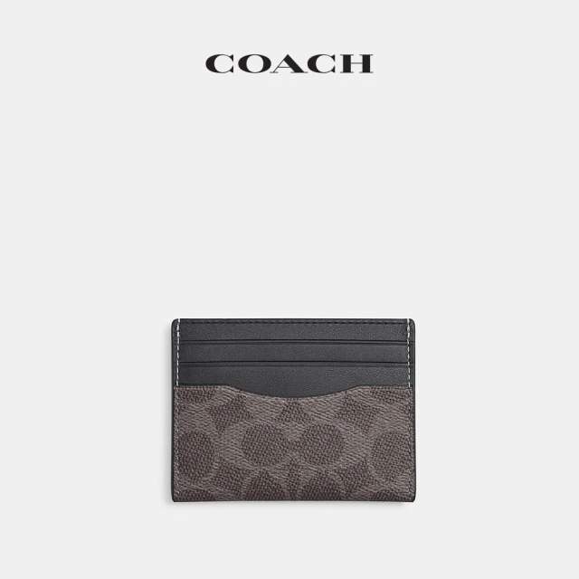 【COACH】蔻馳官方直營 經典 SIGNATURE 纖巧型證件卡夾_灰色/鉛灰色(CW366)
