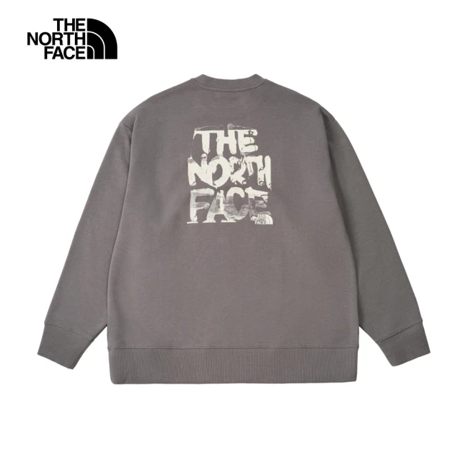 【The North Face 官方旗艦】北面男女款灰色大尺寸品牌印花長袖大學T｜8F0M0UZ