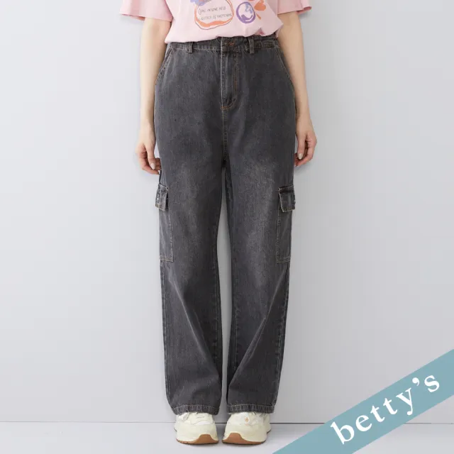 【betty’s 貝蒂思】出清品  多口袋水洗直筒牛仔褲(黑色)